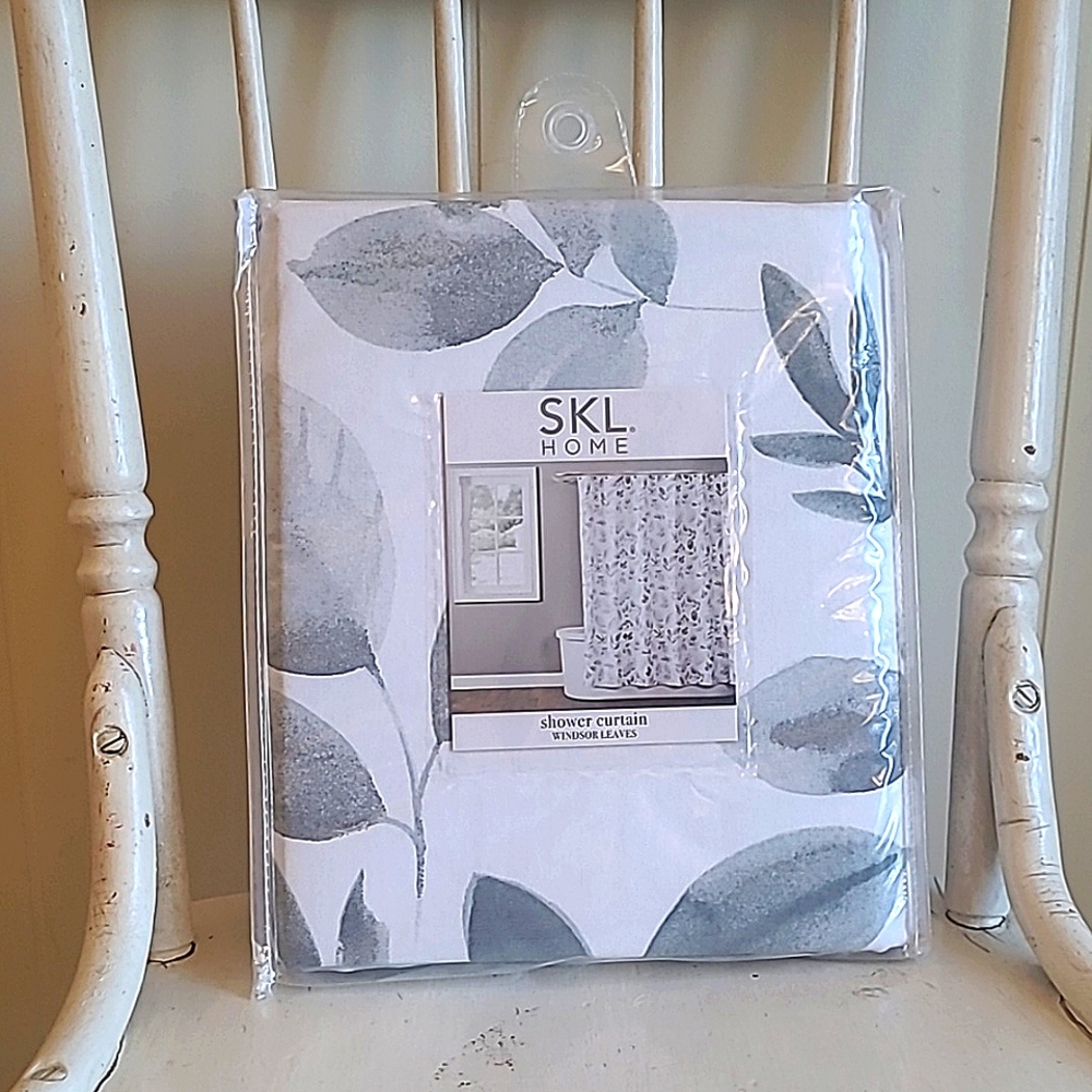 SKL HOME White Shower Curtain with Eucalyptus Leaves